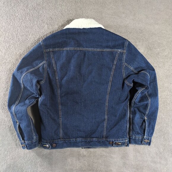 Levi’s Sherpa Denim Jacket Mens M Blue Faux Shearling Trucker Dark Wash Western - Picture 3 of 10